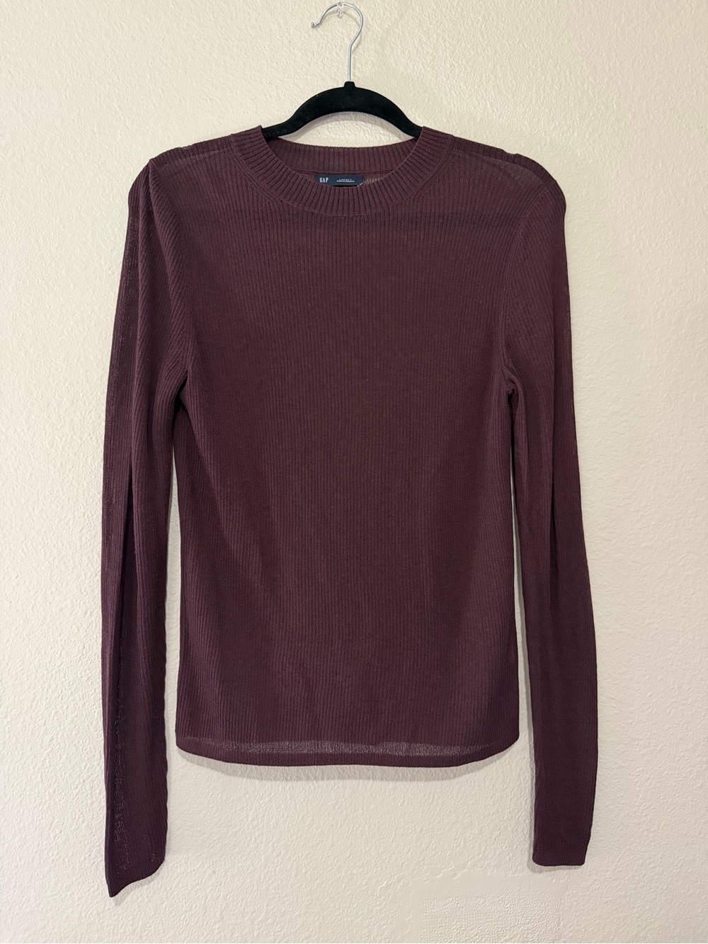 GAP Women's Crewneck Mesh Sweater in Deep Plum